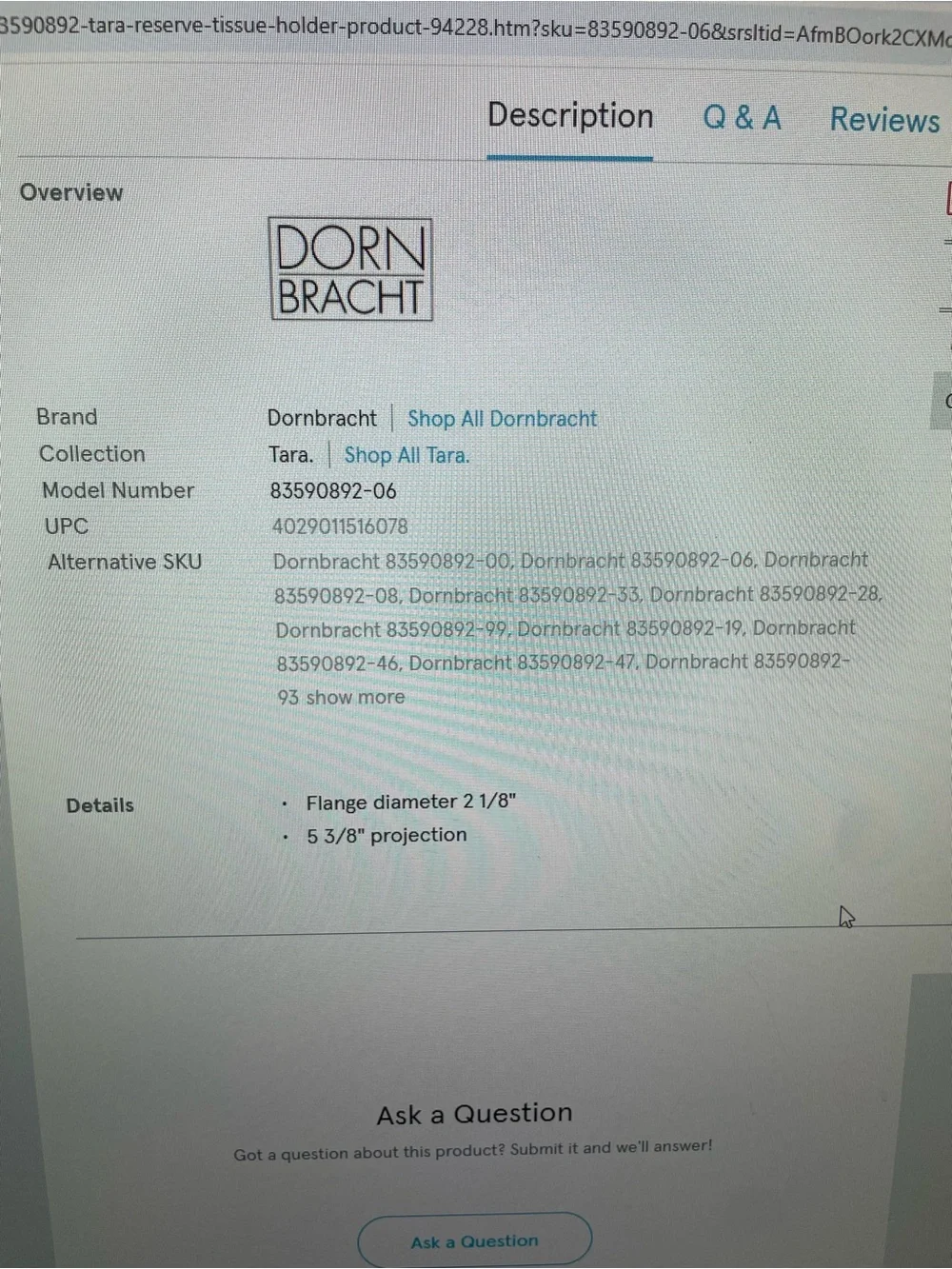 Dornbracht Tara Reserve Wall-Mounted Tissue Holder in Brushed Platinum